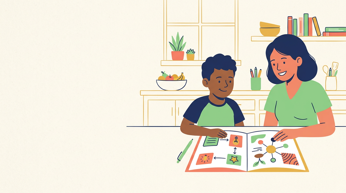A child and parent exploring study strategies together at a table